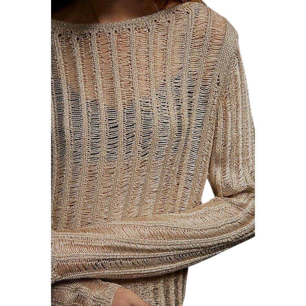 Free People Let's Dance Long Sleeve Open‎ Back Ladder Gold Knit Sweater XS New